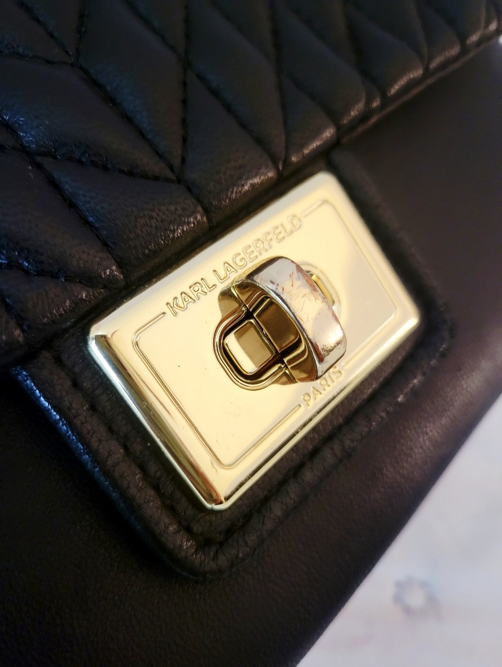 Karl Lagerfeld Paris Agyness Lucien Quilted Leather Satchel - Black/Gold - Picture 6 of 11